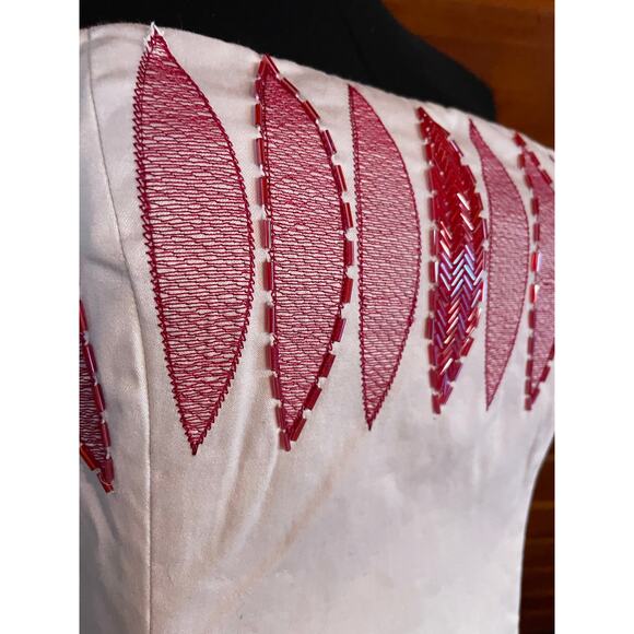 Coast Hand Beaded Cotton Blend White Strapless Tube Dress sz 8 - Picture 4 of 10